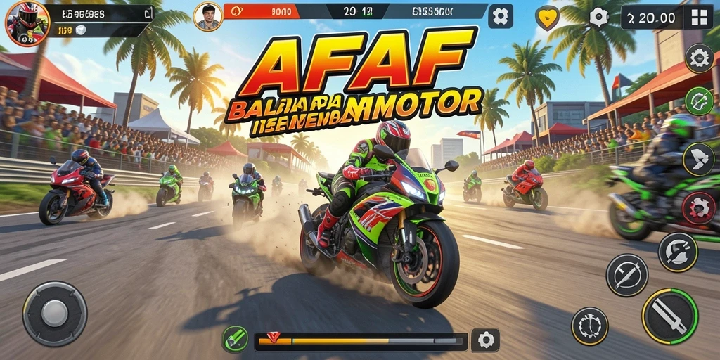 Screenshot gameplay AFAF yang menampilkan balapan motor seru dan menantang.