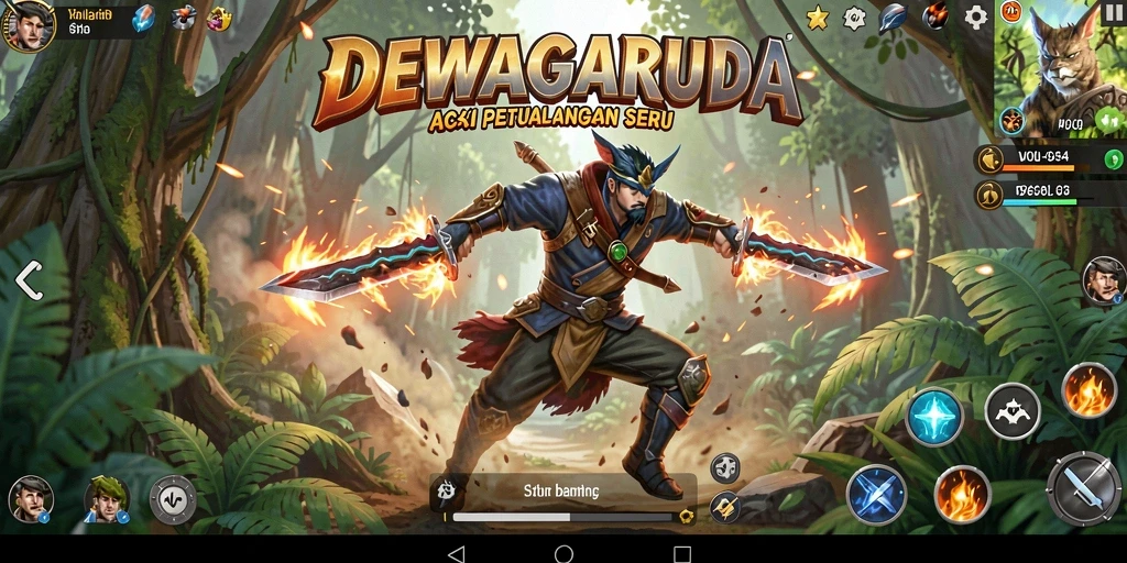 Tampilan aksi seru dalam gameplay DEWAGARUDA yang menantang.