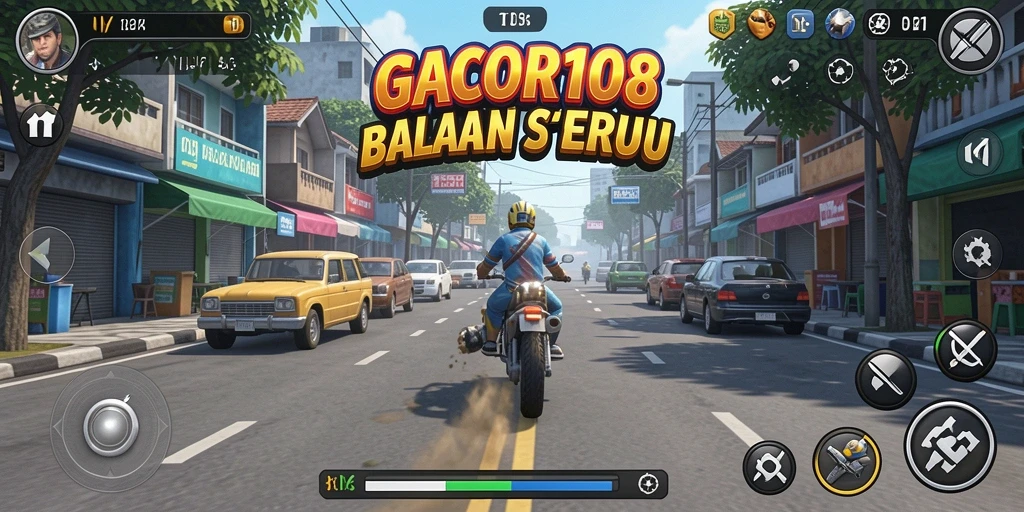 Tampilan gameplay GACOR108 dengan trek balap yang menantang.