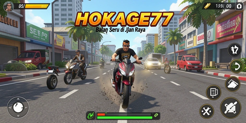 Tampilan utama HOKAGE77 saat balapan di trek menantang.