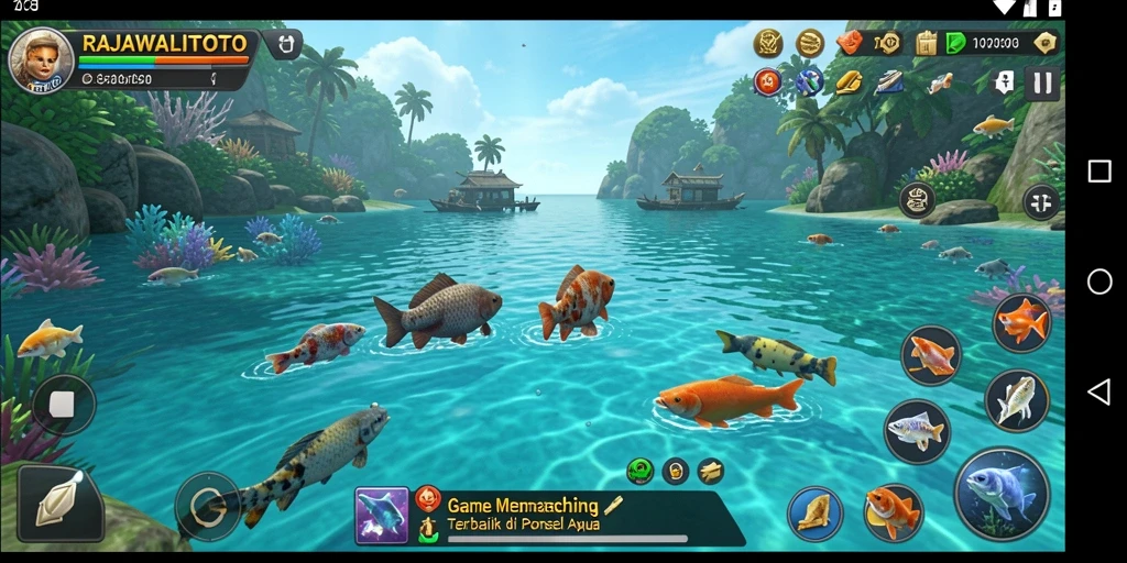 Gameplay RAJAWALITOTO yang seru dan menegangkan saat memancing.