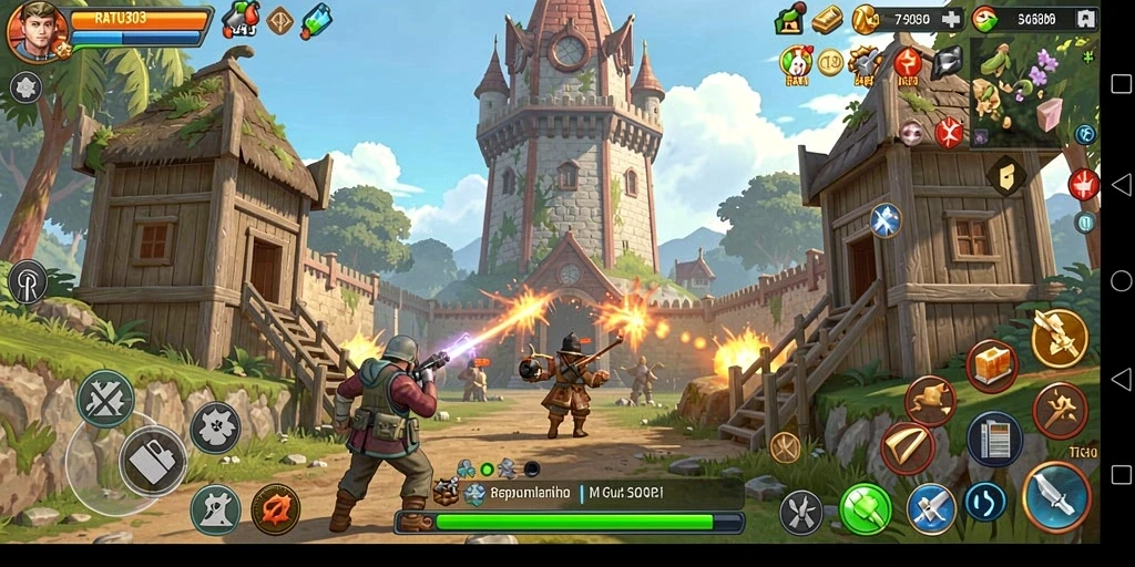 Tampilan gameplay seru dengan elemen Tower Defense yang menarik.