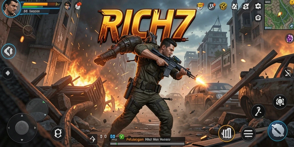 Tampilan gameplay RICH7 dengan aksi seru dan menegangkan.