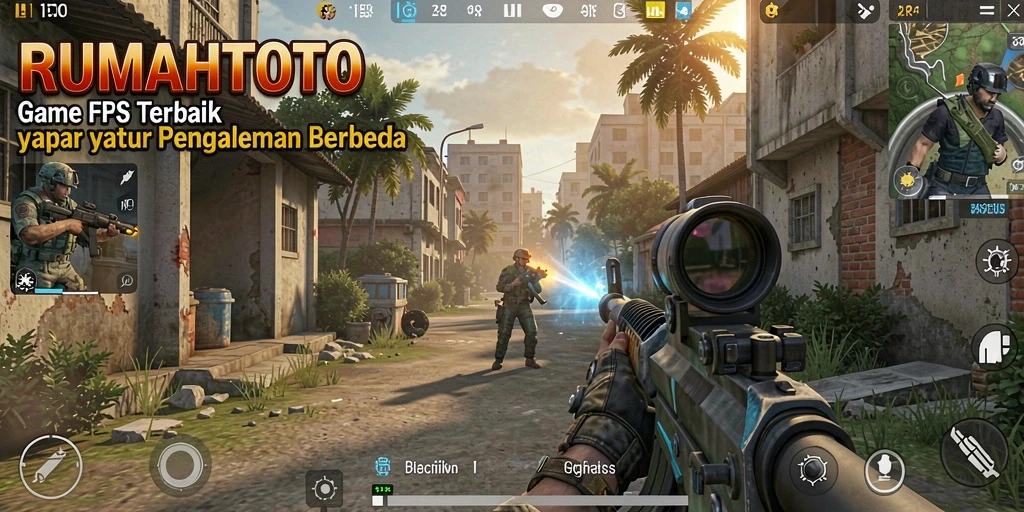 Screenshot gameplay RUMAHTOTO yang menampilkan aksi tembak-menembak yang intens.