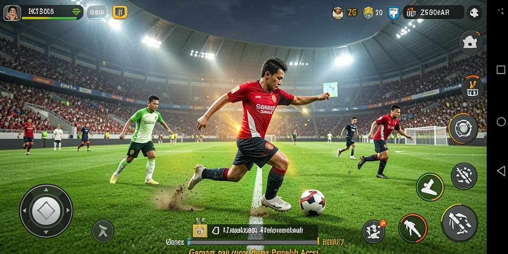 Tangkapan layar gameplay ZK7 menampilkan pertandingan sepak bola yang mendebarkan.